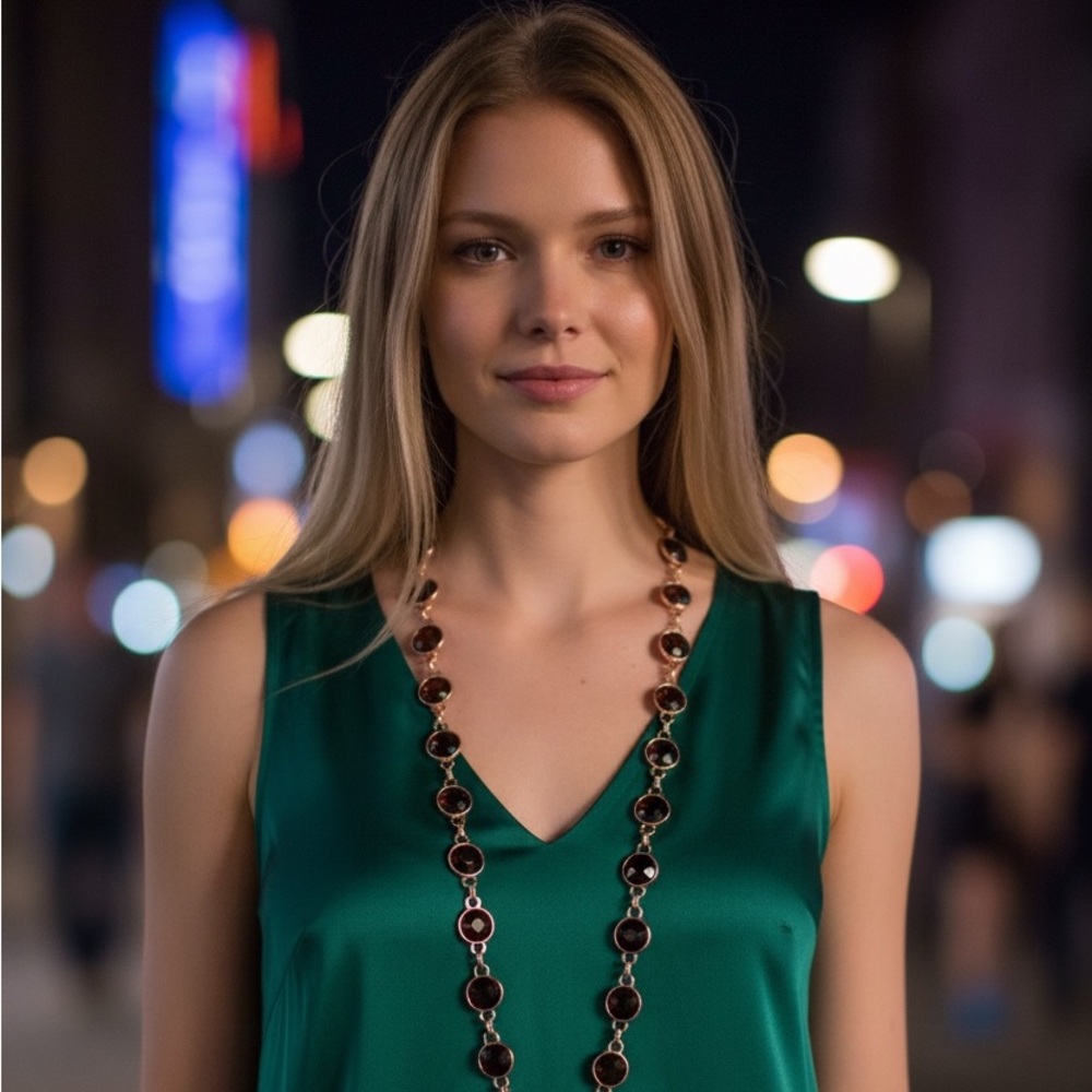 N322 NWT Kate Spade Black Crystal Gold Station Necklace